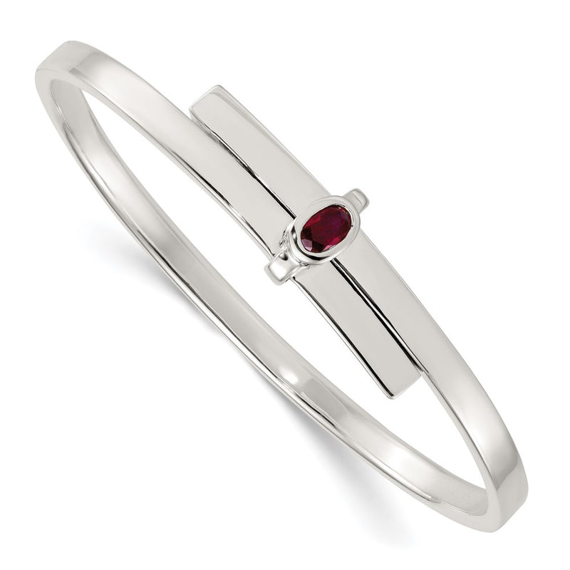 Sterling Silver Polished Oval Red CZ Slip on Expandable Bangle