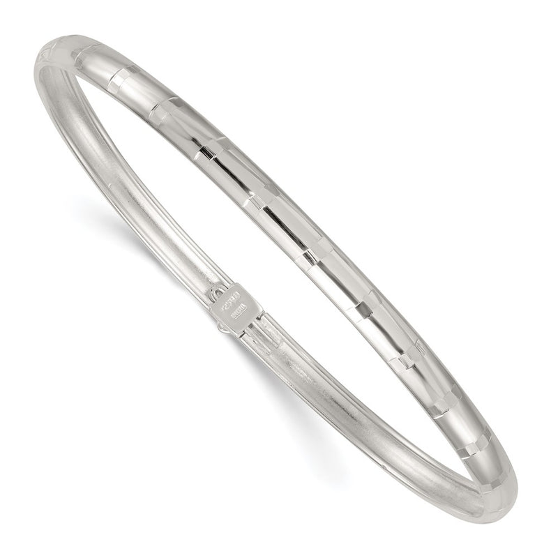 Sterling Silver Polished and Diamond-Cut 4.0mm Flexible Bangle
