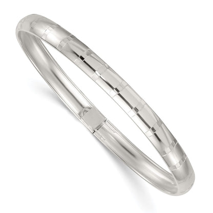 Sterling Silver Polished and Diamond-Cut 6.0mm Flexible Bangle