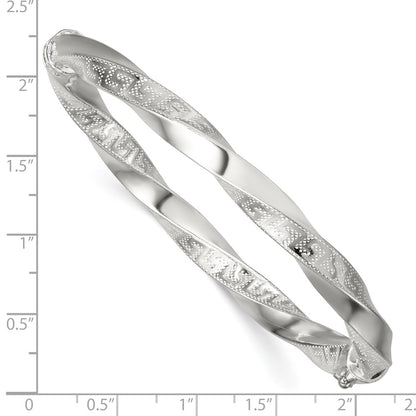 Sterling Silver Polished Twisted and Greek Key Hinged Bangle