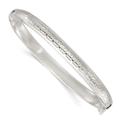 Sterling Silver Polished and Textured Greek Key Hinged Bangle