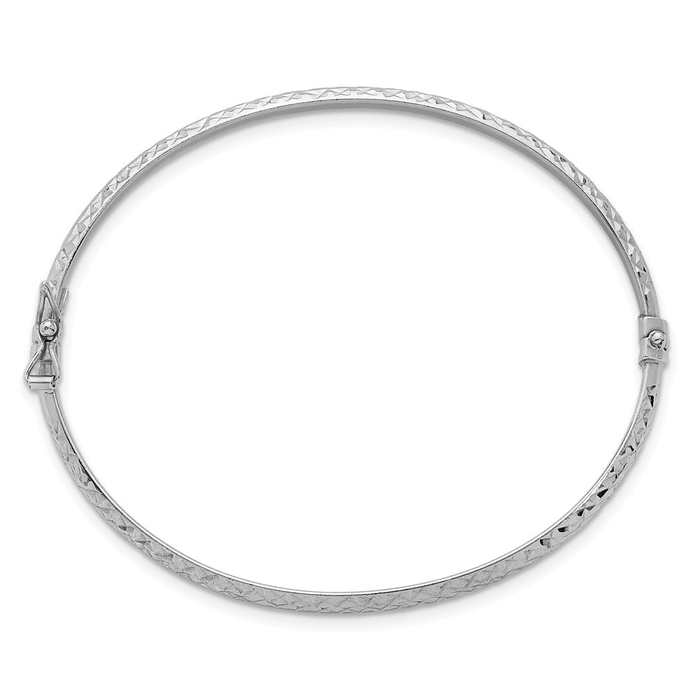 Sterling Silver Rhodium Plated Polished and Diamond-Cut Hinged Bangle