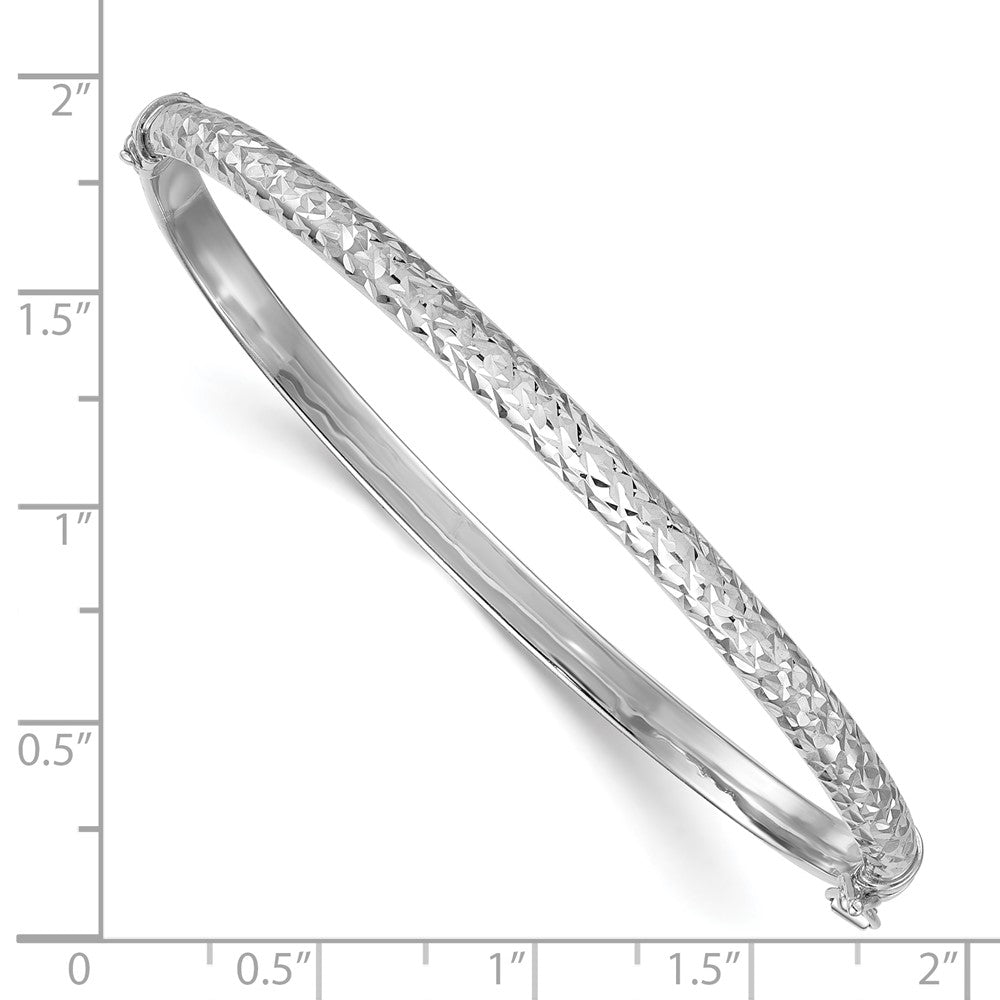 Sterling Silver Rhodium Plated Polished and Diamond-Cut Hinged Bangle
