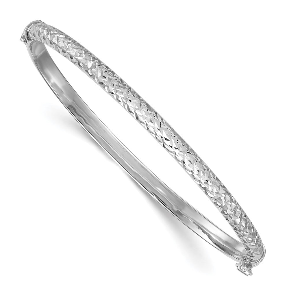 Sterling Silver Rhodium Plated Polished and Diamond-Cut Hinged Bangle