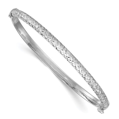 Sterling Silver Rhodium Plated Polished and Diamond-Cut Hinged Bangle