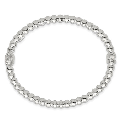 Sterling Silver Polished Beaded Design Hinged Bangle
