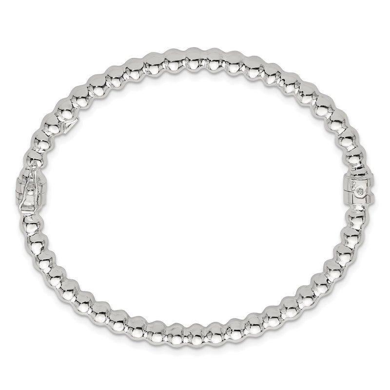 Sterling Silver Polished Beaded Design Hinged Bangle