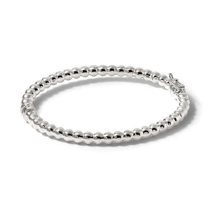 Sterling Silver Polished Beaded Design Hinged Bangle