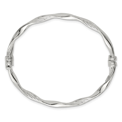 Sterling Silver Polished Twisted and Textured Hinged Bangle