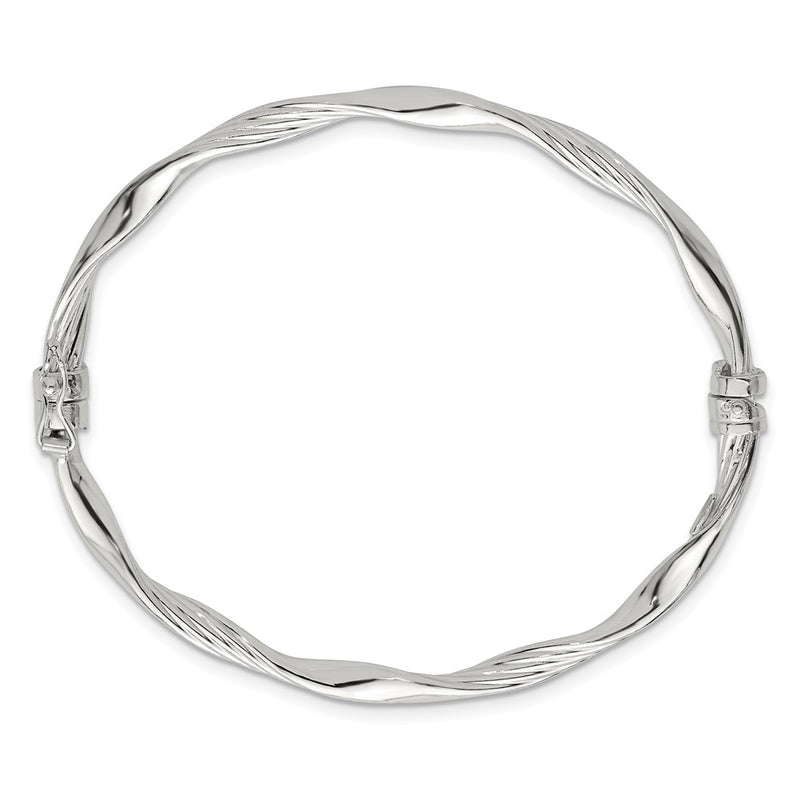 Sterling Silver Polished Twisted and Textured Hinged Bangle