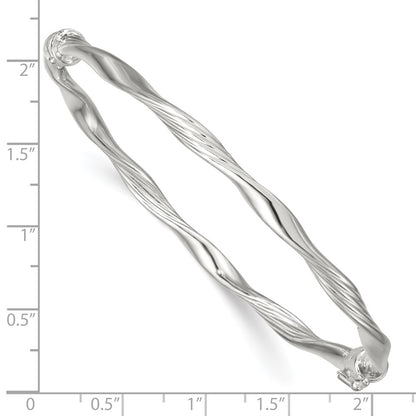 Sterling Silver Polished Twisted and Textured Hinged Bangle