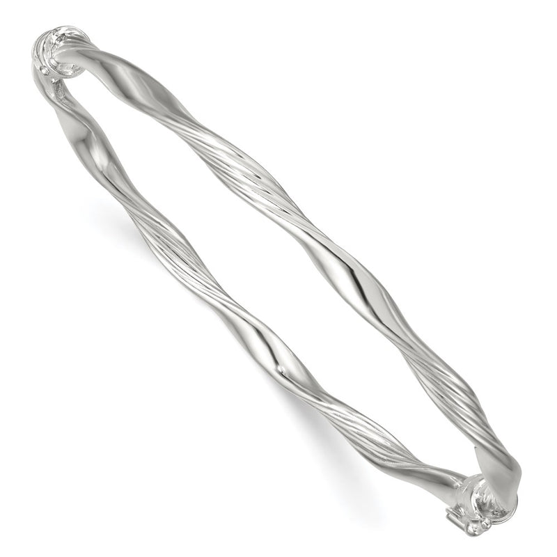Sterling Silver Polished Twisted and Textured Hinged Bangle