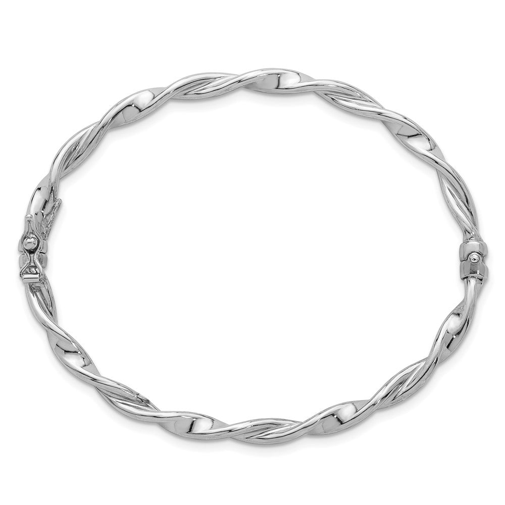 Sterling Silver Rhodium Plated Polished and Twisted Hinged Bangle