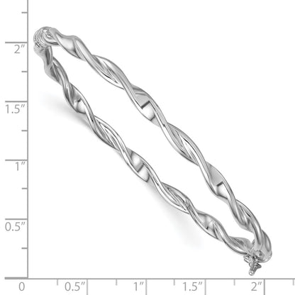 Sterling Silver Rhodium Plated Polished and Twisted Hinged Bangle