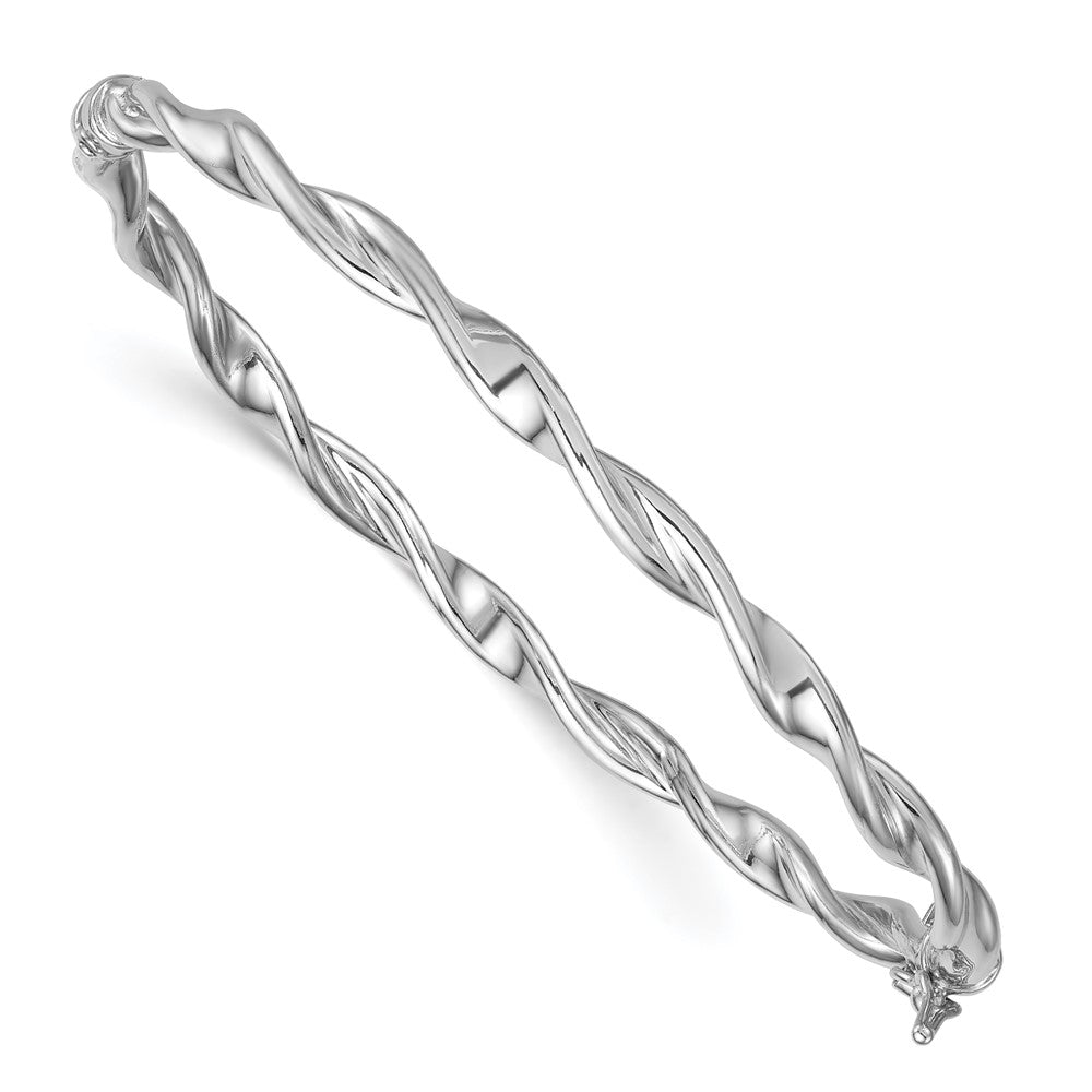 Sterling Silver Rhodium Plated Polished and Twisted Hinged Bangle