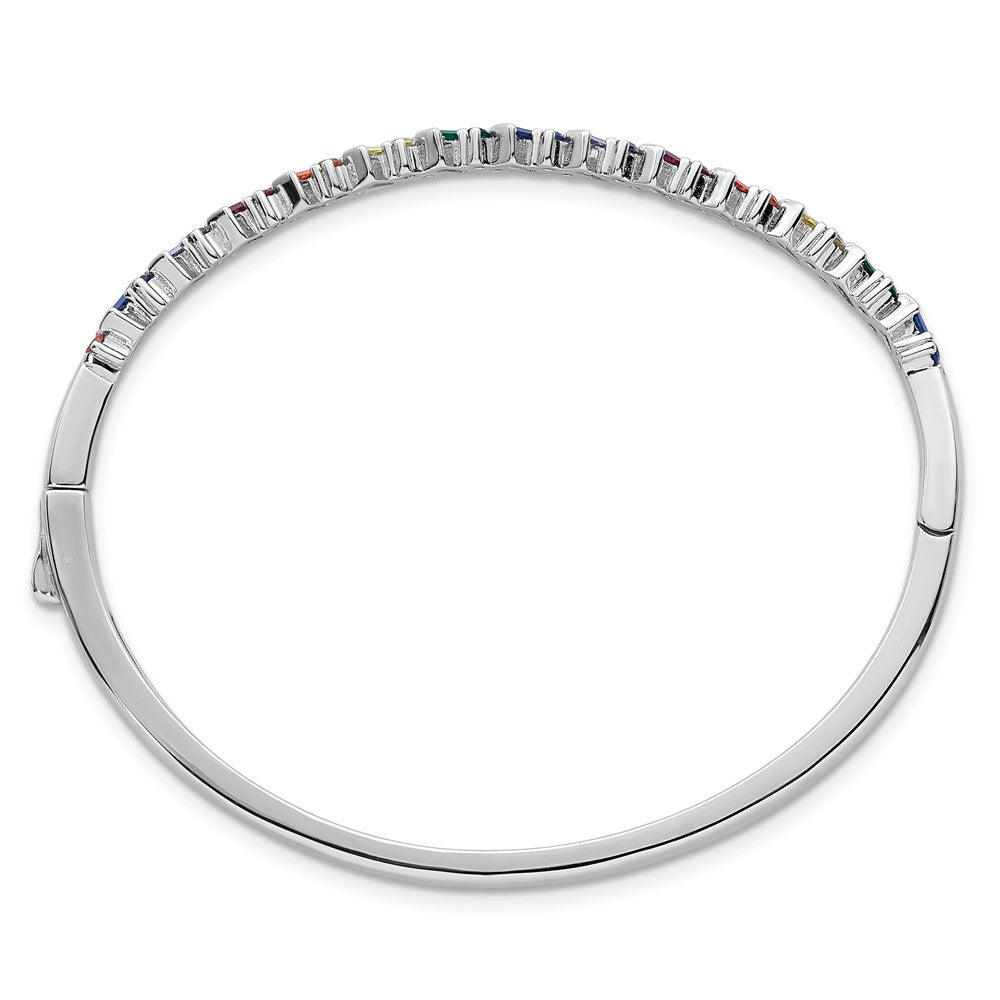 Sterling Silver Rhodium Plated Polished Multicolor Nano Crystal Hinged Bangle