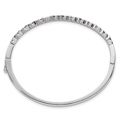 Sterling Silver Rhodium Plated Polished Multicolor Nano Crystal Hinged Bangle