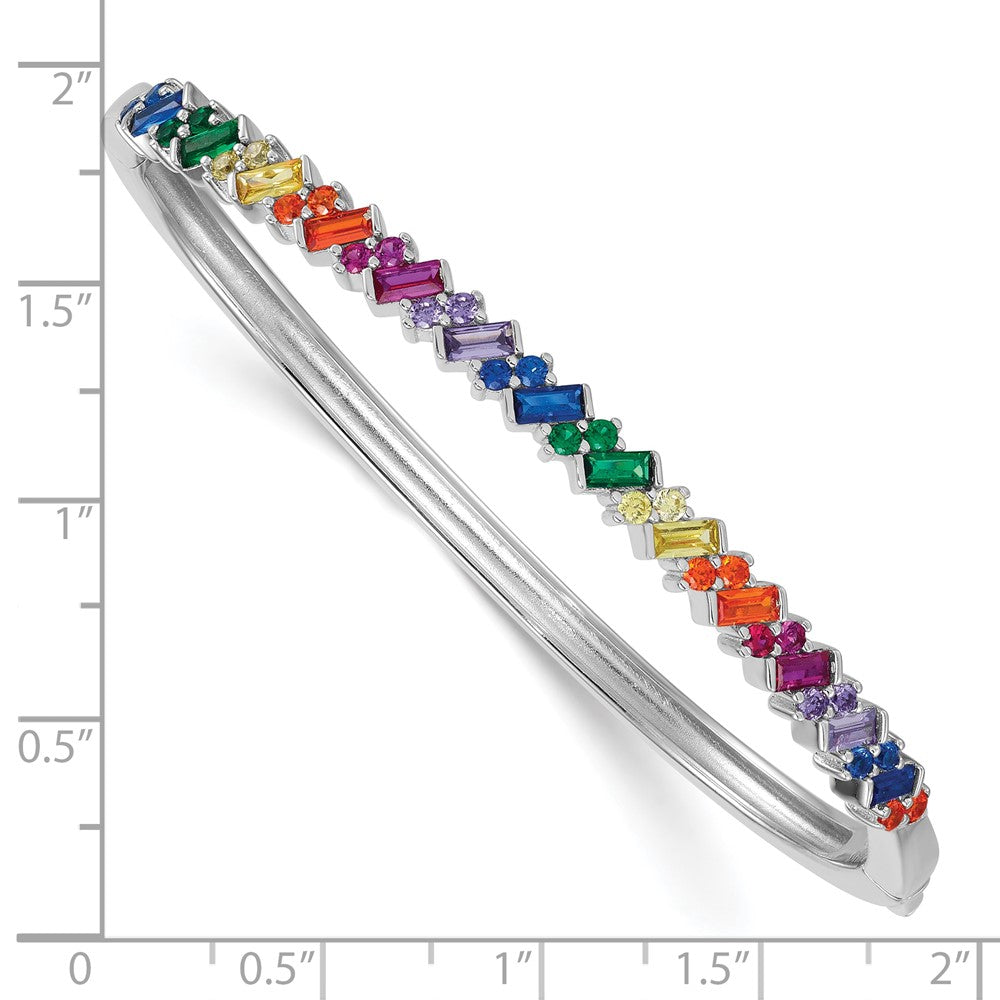 Sterling Silver Rhodium Plated Polished Multicolor Nano Crystal Hinged Bangle