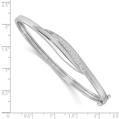 Sterling Silver Rhodium-Plated CZ Polished Hinged Bangle