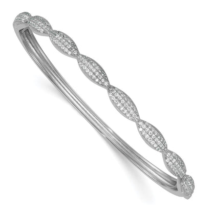 Sterling Silver Rhodium-Plated Polished Fancy CZ Hinged Bangle