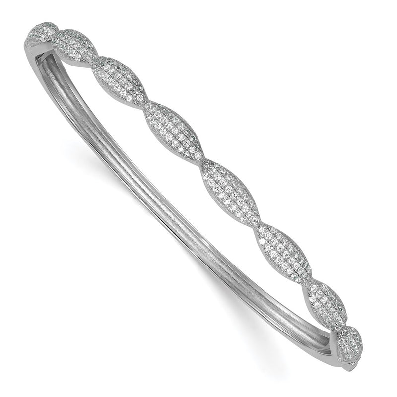 Sterling Silver Rhodium-Plated Polished Fancy CZ Hinged Bangle