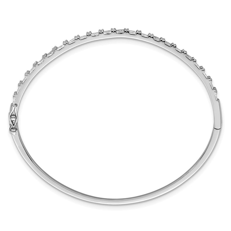 Sterling Silver Rhodium-Plated Polished CZ Hinged Bangle