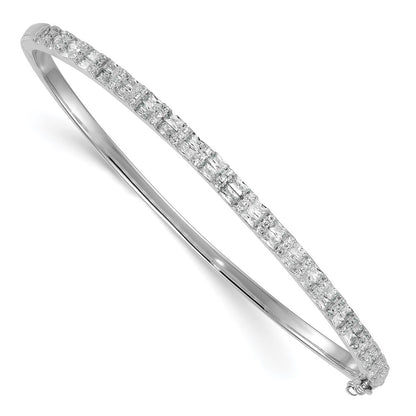 Sterling Silver Rhodium-Plated Polished CZ Hinged Bangle