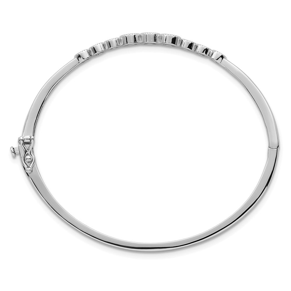 Sterling Silver Rhodium Plated Polished / Textured Graduated CZ Hinged Bangle