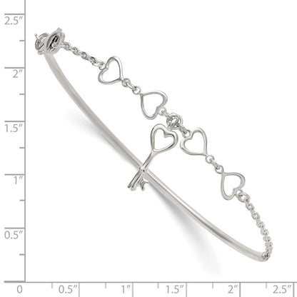 Sterling Silver Polished Heart and Key Bangle Bracelet