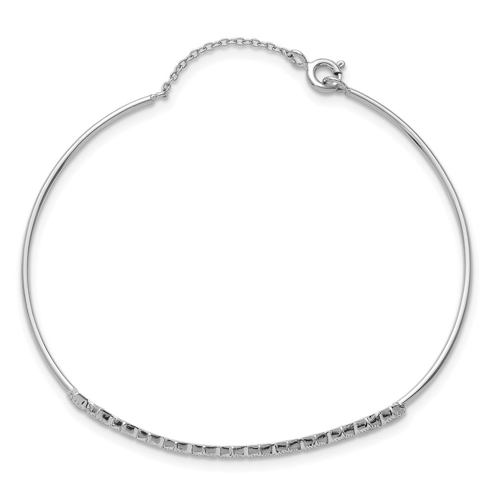 Sterling Silver Rhodium-Plated Polished and Textured CZ Cuff Bracelet