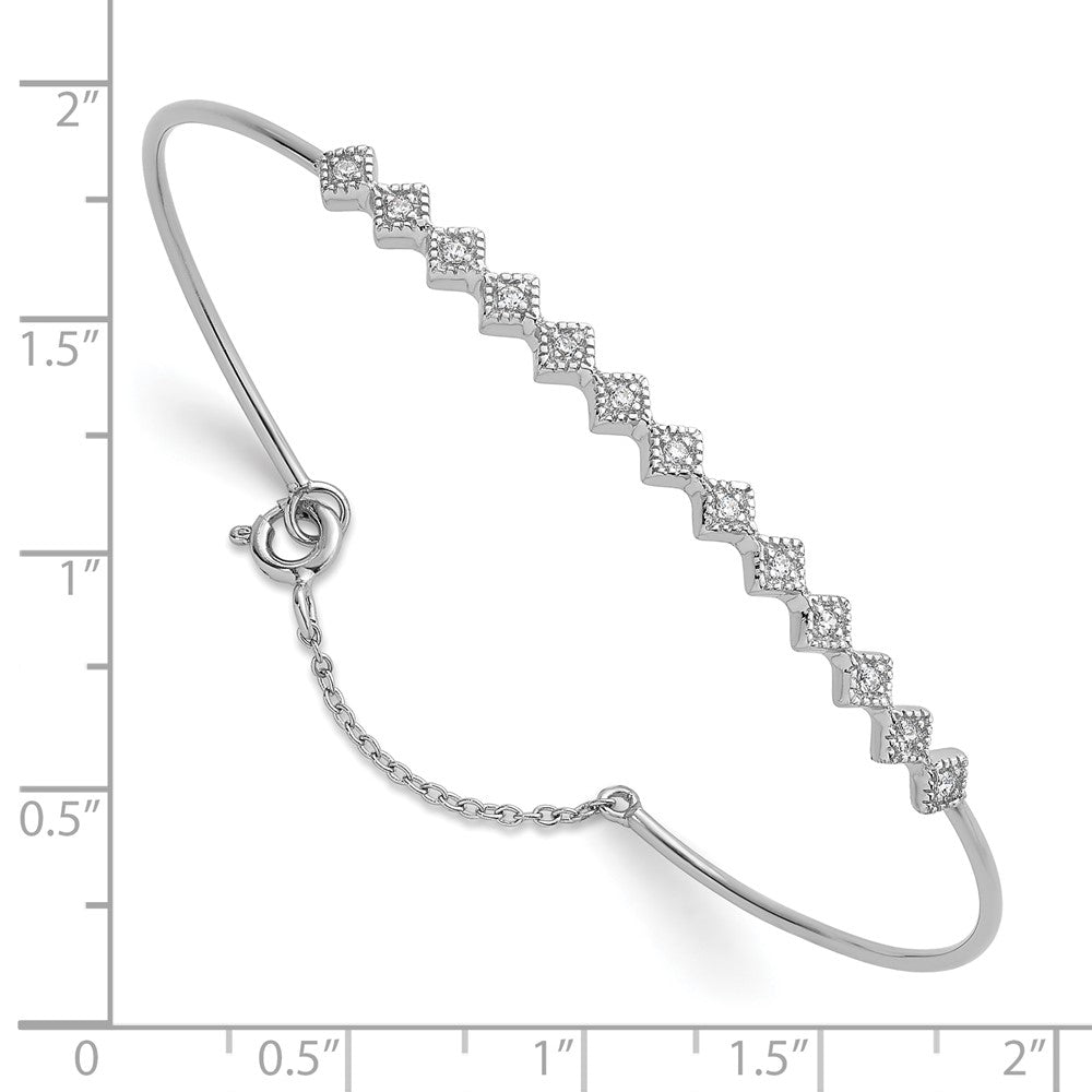 Sterling Silver Rhodium-Plated Polished and Textured CZ Cuff Bracelet