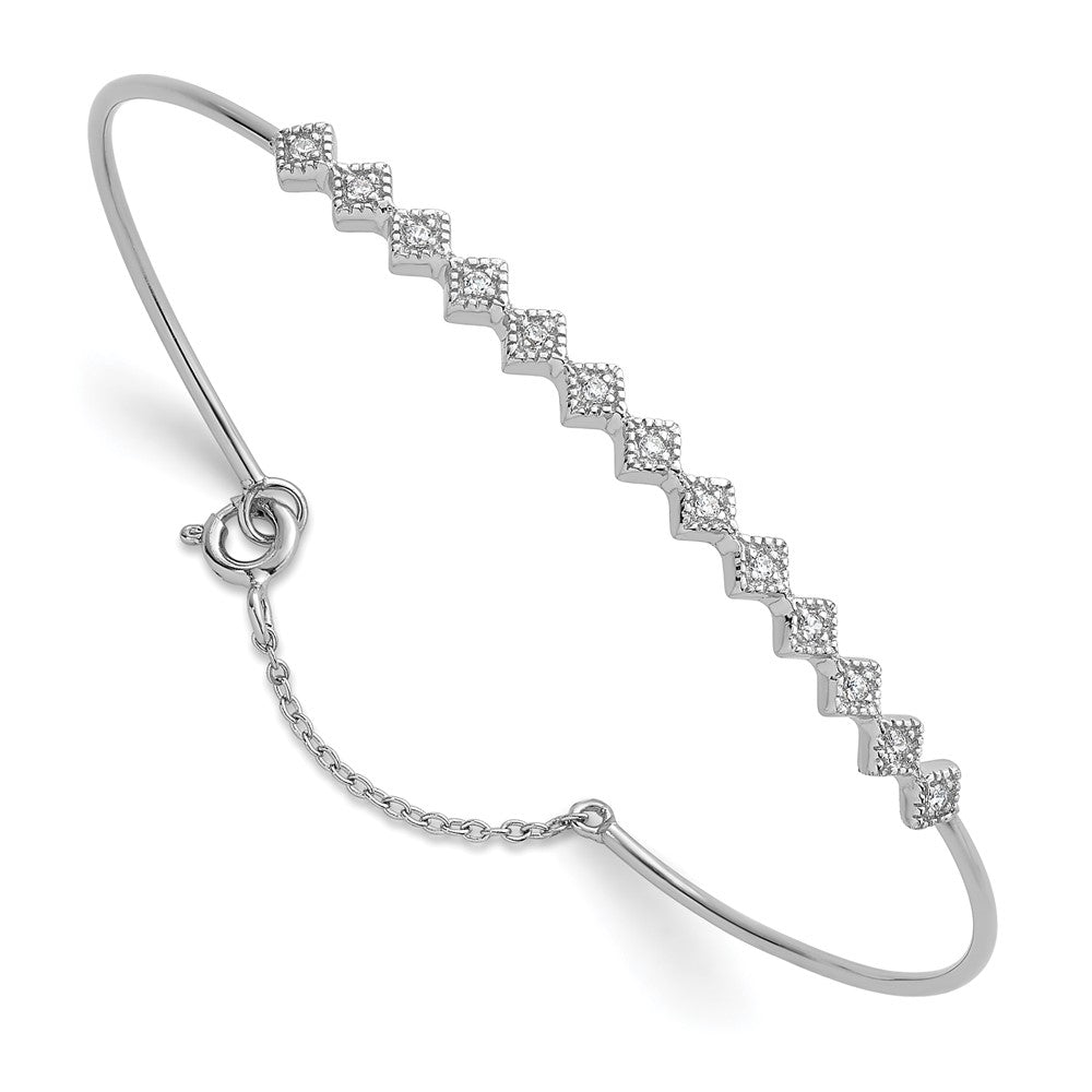 Sterling Silver Rhodium-Plated Polished and Textured CZ Cuff Bracelet