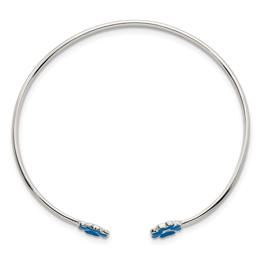 Sterling Silver Polished Enameled Blue Clover Children's Cuff Bangle