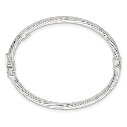 Sterling Silver Polished Twisted and Textured Hinged Baby Bangle