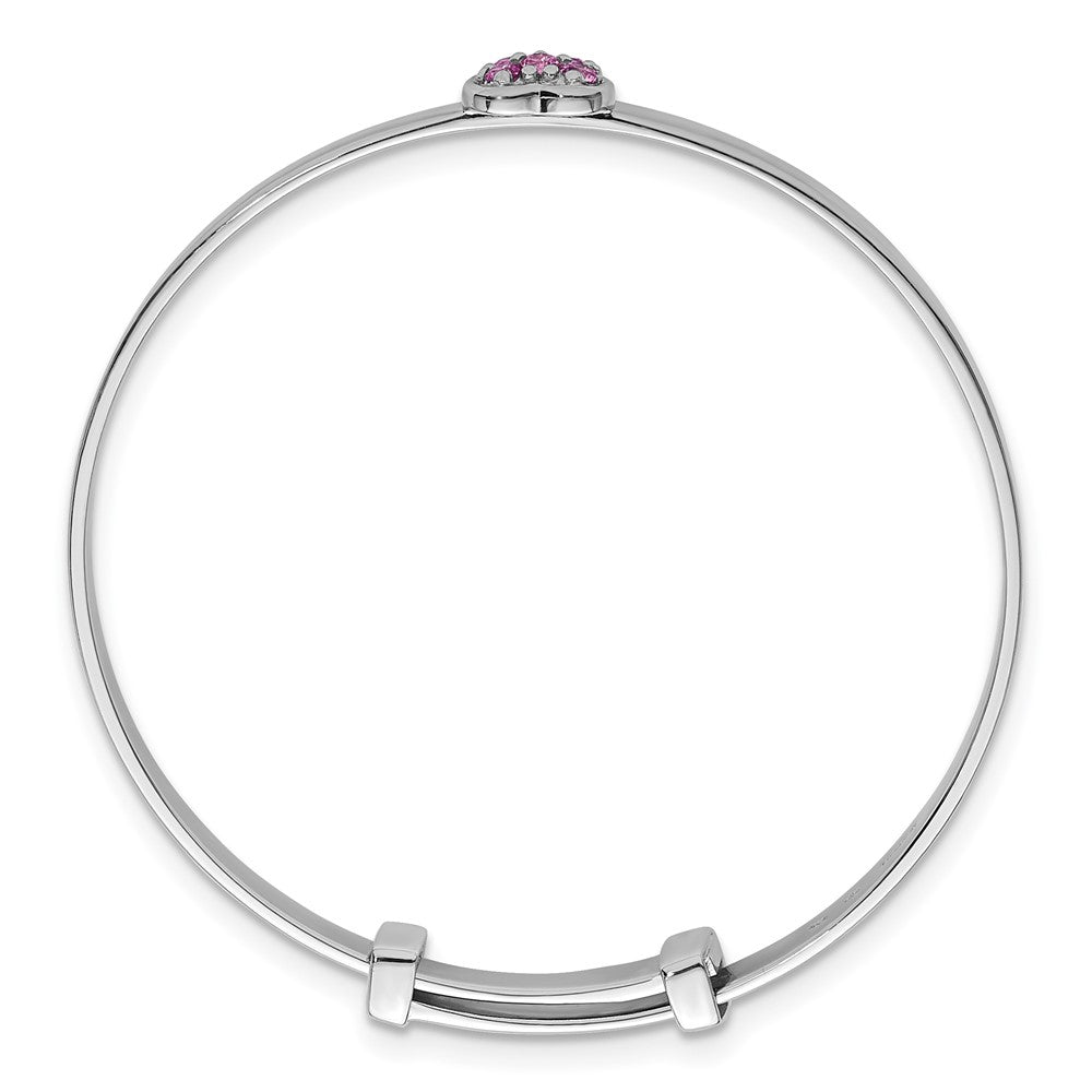 Sterling Silver Rhodium Plated Pink CZ Heart Children's Expandable Bangle