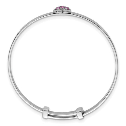 Sterling Silver Rhodium Plated Pink CZ Heart Children's Expandable Bangle