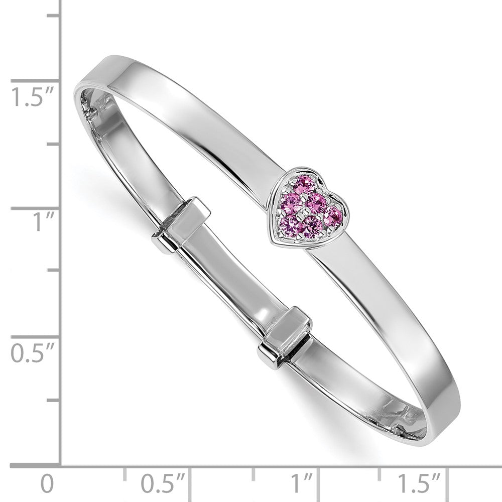 Sterling Silver Rhodium Plated Pink CZ Heart Children's Expandable Bangle