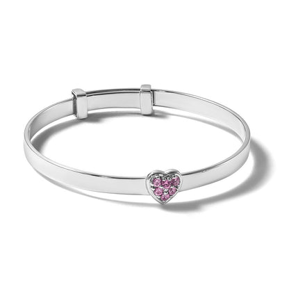 Sterling Silver Rhodium Plated Pink CZ Heart Children's Expandable Bangle