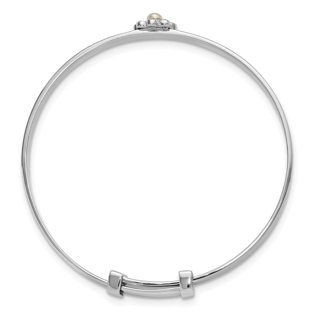 Sterling Silver Rh-Pl CZ & Fwc Pearl Children's Expandable Bangle
