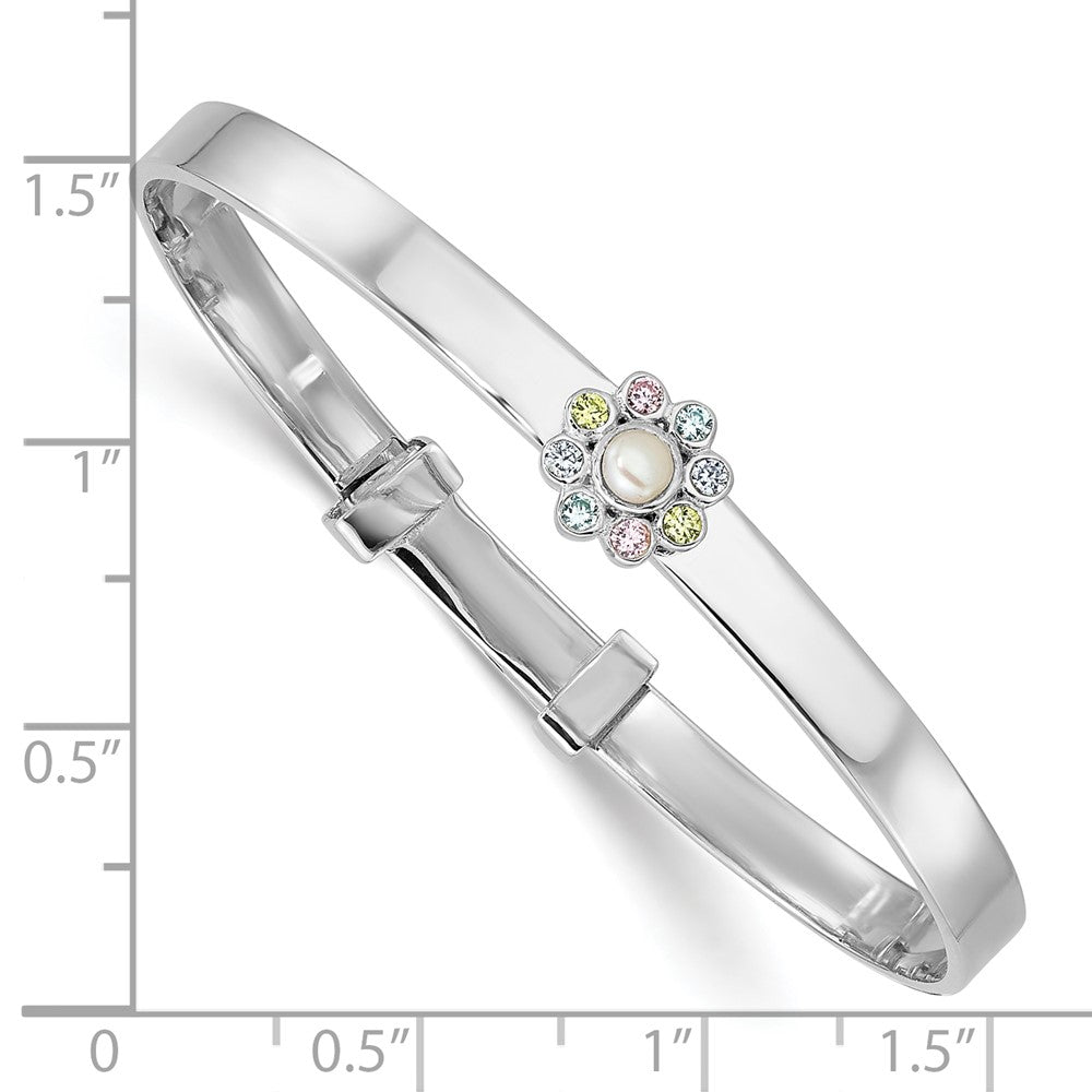 Sterling Silver Rh-Pl CZ & Fwc Pearl Children's Expandable Bangle
