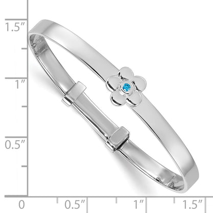 Sterling Silver Rh-Pl Blue CZ Flower Children's Expandable Bangle