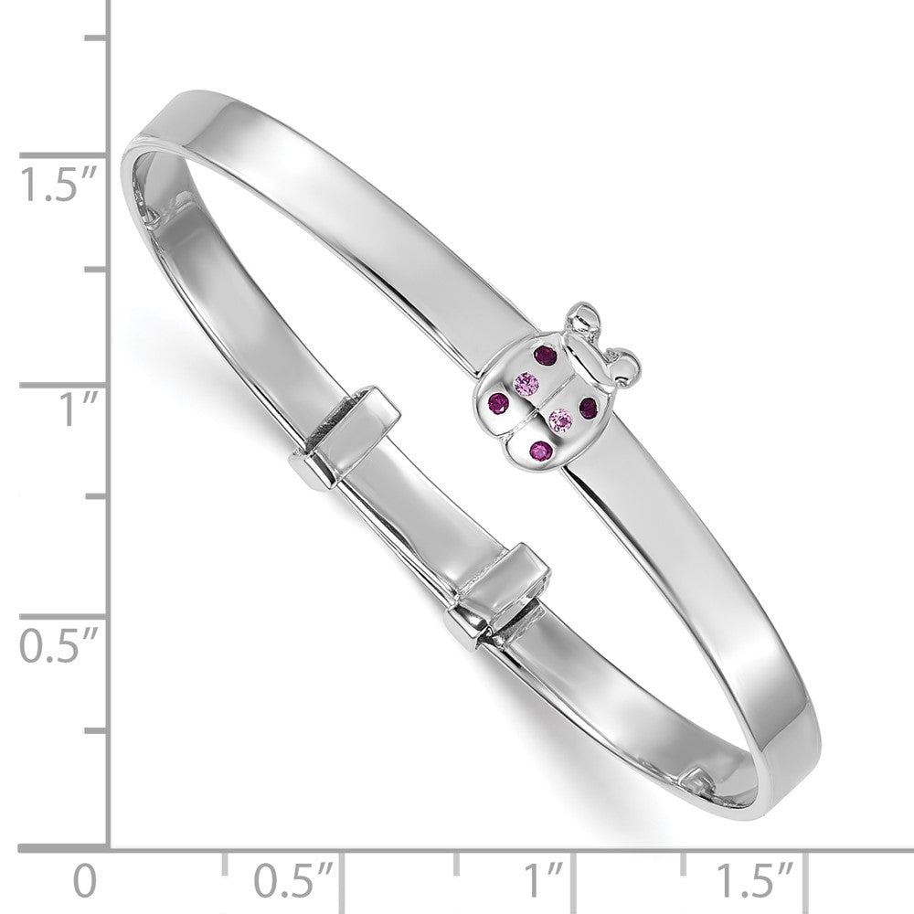 Sterling Silver Rhodium Plated CZ Lady Bug Children's Expandable Bangle