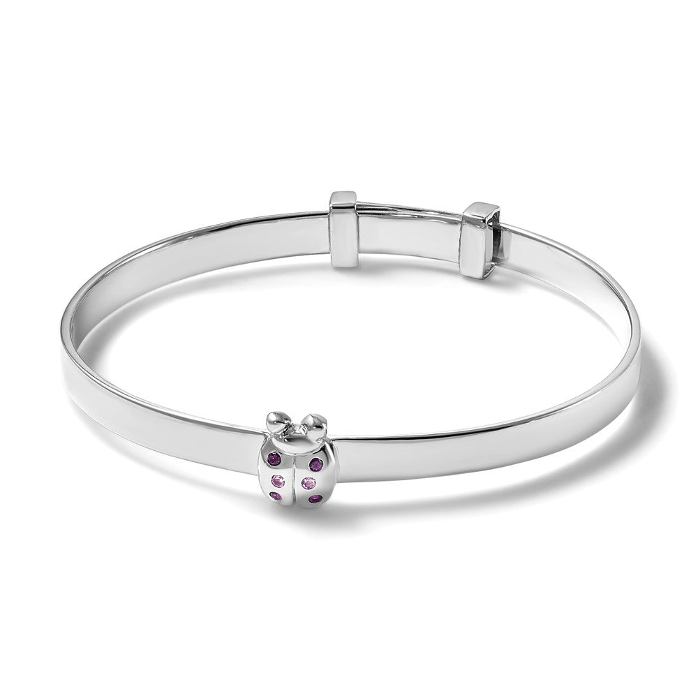 Sterling Silver Rhodium Plated CZ Lady Bug Children's Expandable Bangle