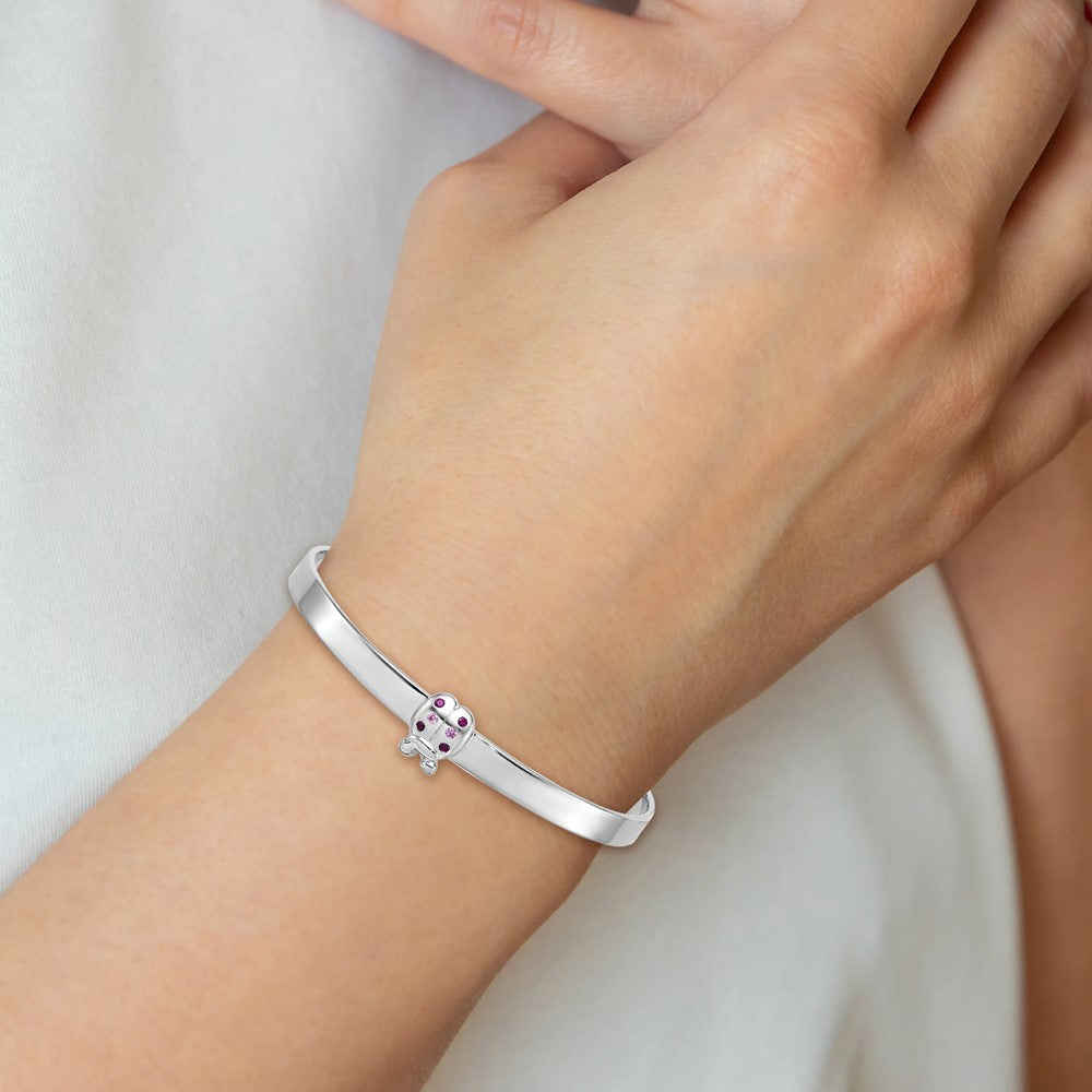 Sterling Silver Rhodium Plated CZ Lady Bug Children's Expandable Bangle