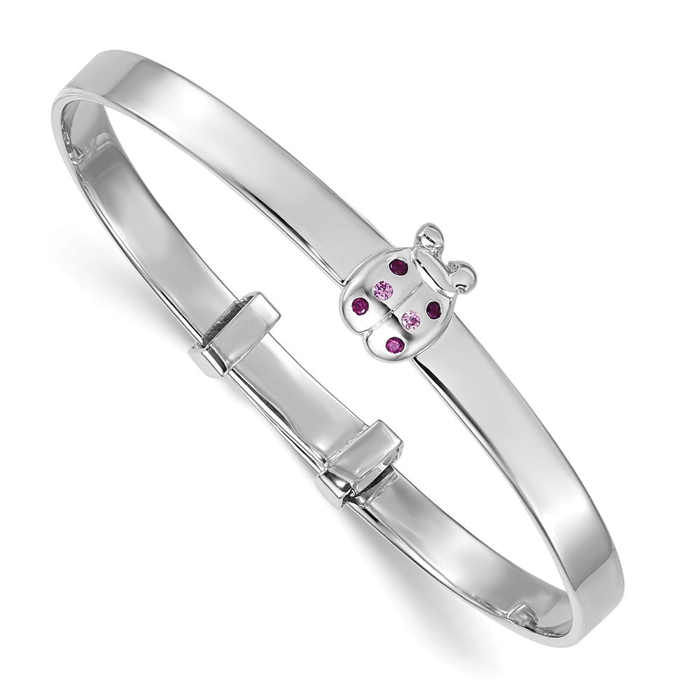Sterling Silver Rhodium Plated CZ Lady Bug Children's Expandable Bangle