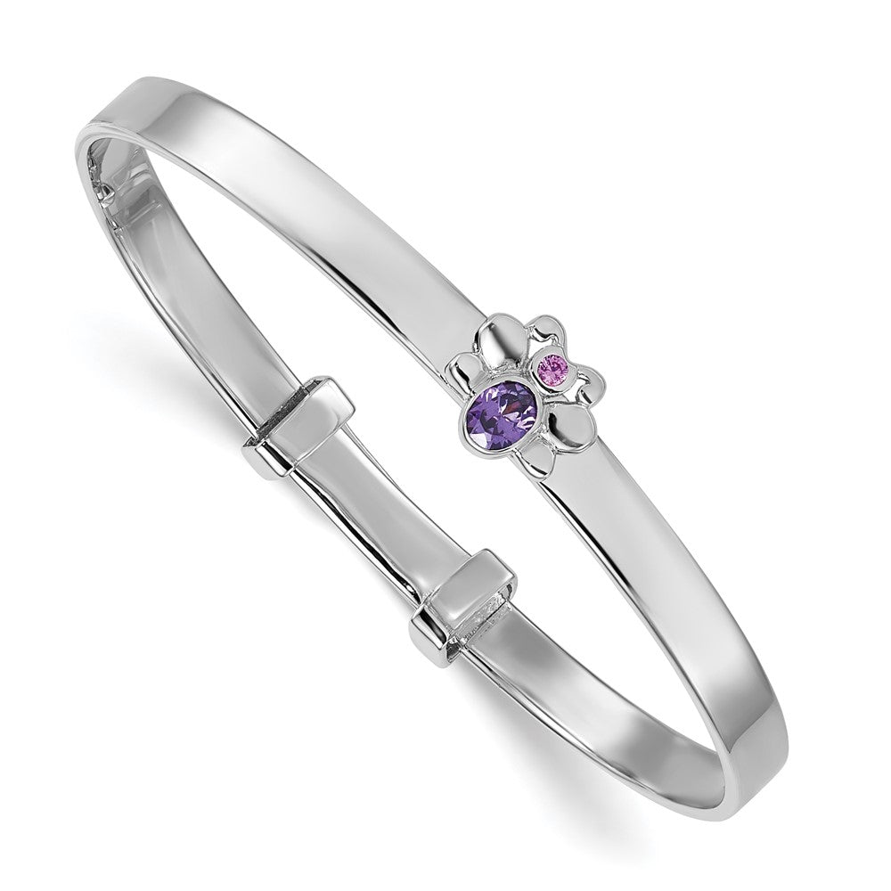 Sterling Silver Rhodium Plated CZ Butterfly Children's Expandable Bangle