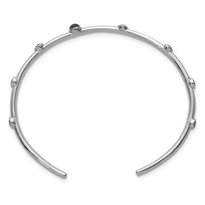 Sterling Silver Polished Rhodium-Plated CZ Smokey Quartz Cuff Bangle