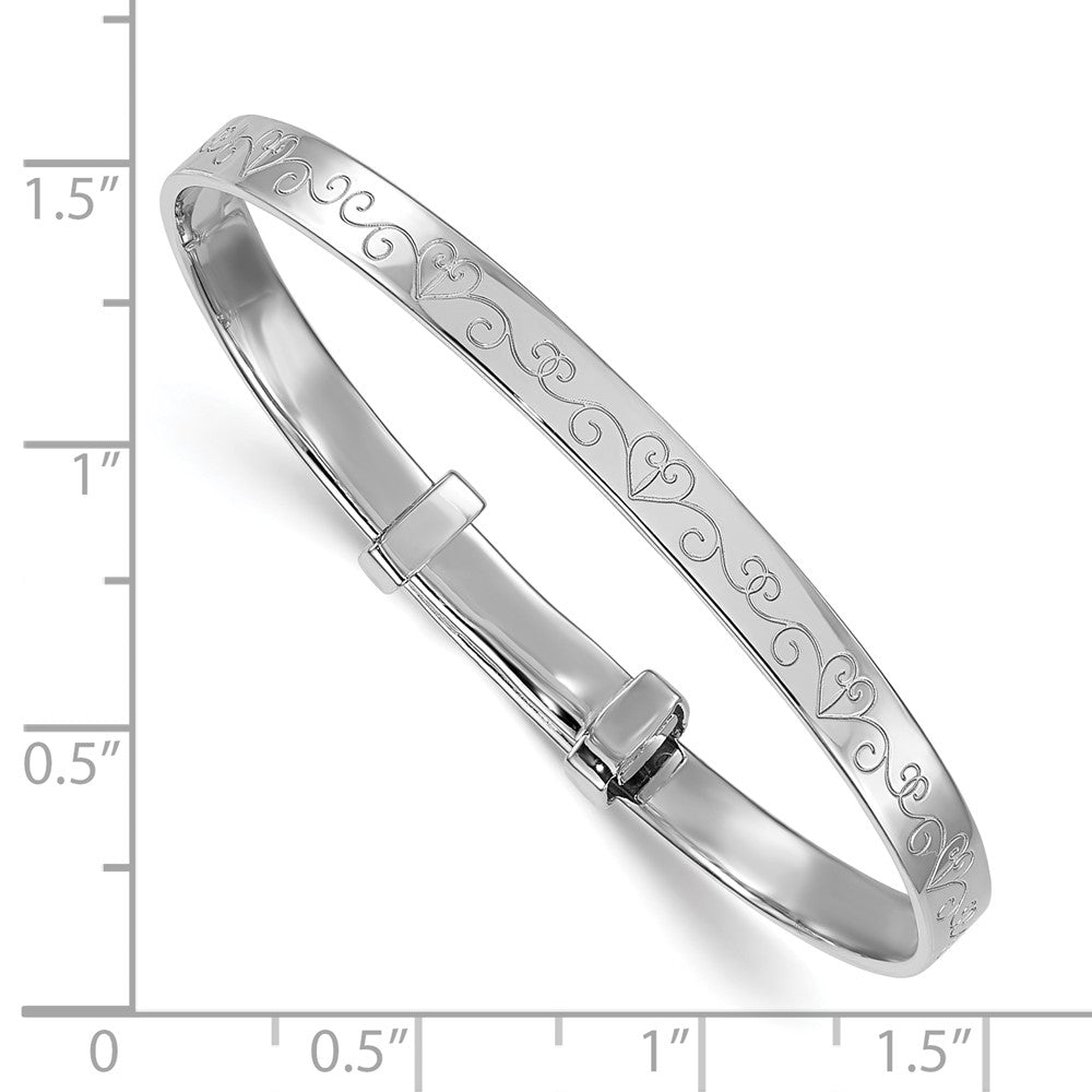 Sterling Silver Rhodium Plated Heart Pattern Children's Expandable Bangle