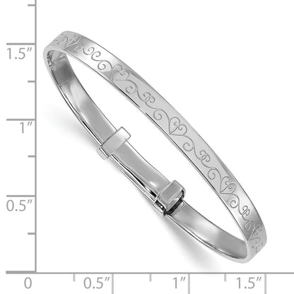 Sterling Silver Rhodium Plated Heart Pattern Children's Expandable Bangle