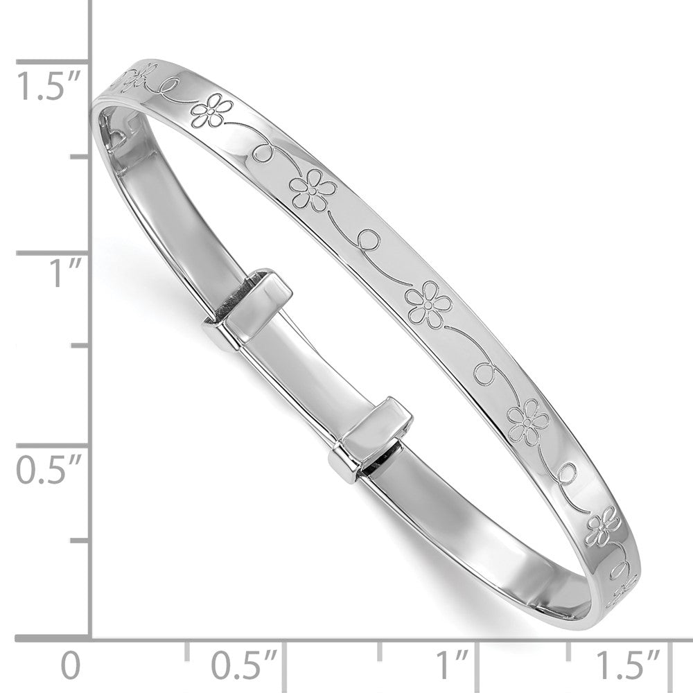 Sterling Silver Rhodium Plated Floral Pattern Children's Expandable Bangle